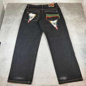 Vintage COOGI Baggy Jeans Mens 40x34 Black Rainbow Stitch Sneaker Embroidered
